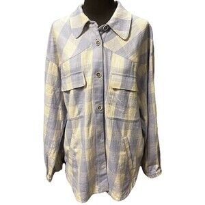 Maeve Anthropology Checked Button Up Large Pockets Purple/Cream Long Sleeve